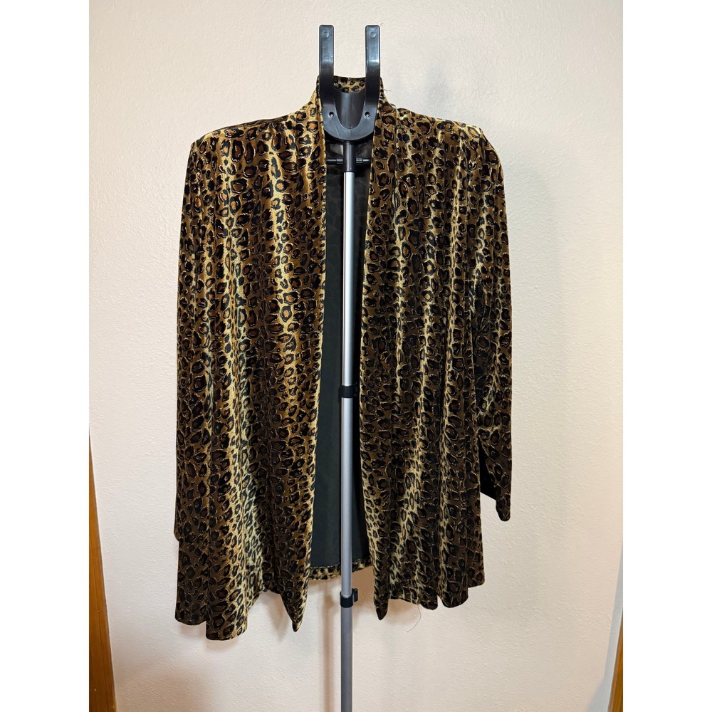 R&K Evening Leopard Print Velvet Cardigan Jacket Womens 20W Gold Black